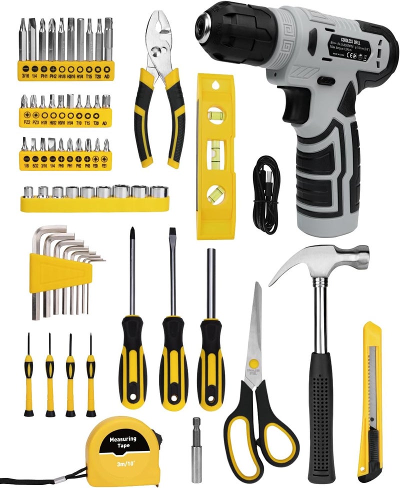 Thatool 139-Piece Tool Set - Tool Kit with 8V Cordless Drill Driver in ToolBox Storage Case, General Household Drill Set for Home Repairs, Handyman, DIY Projects - Image 3